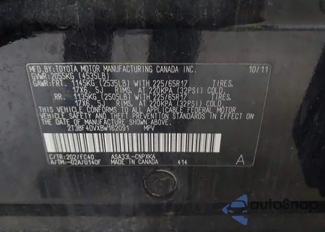 2011 Toyota Rav4 из США, поврежденный, VIN 2T3BF4DVXBW162091